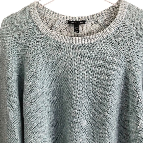 Eileen Fisher Pullover Crewneck Sweater Linen Cotton Blend Blue Heather Medium - Picture 4 of 13
